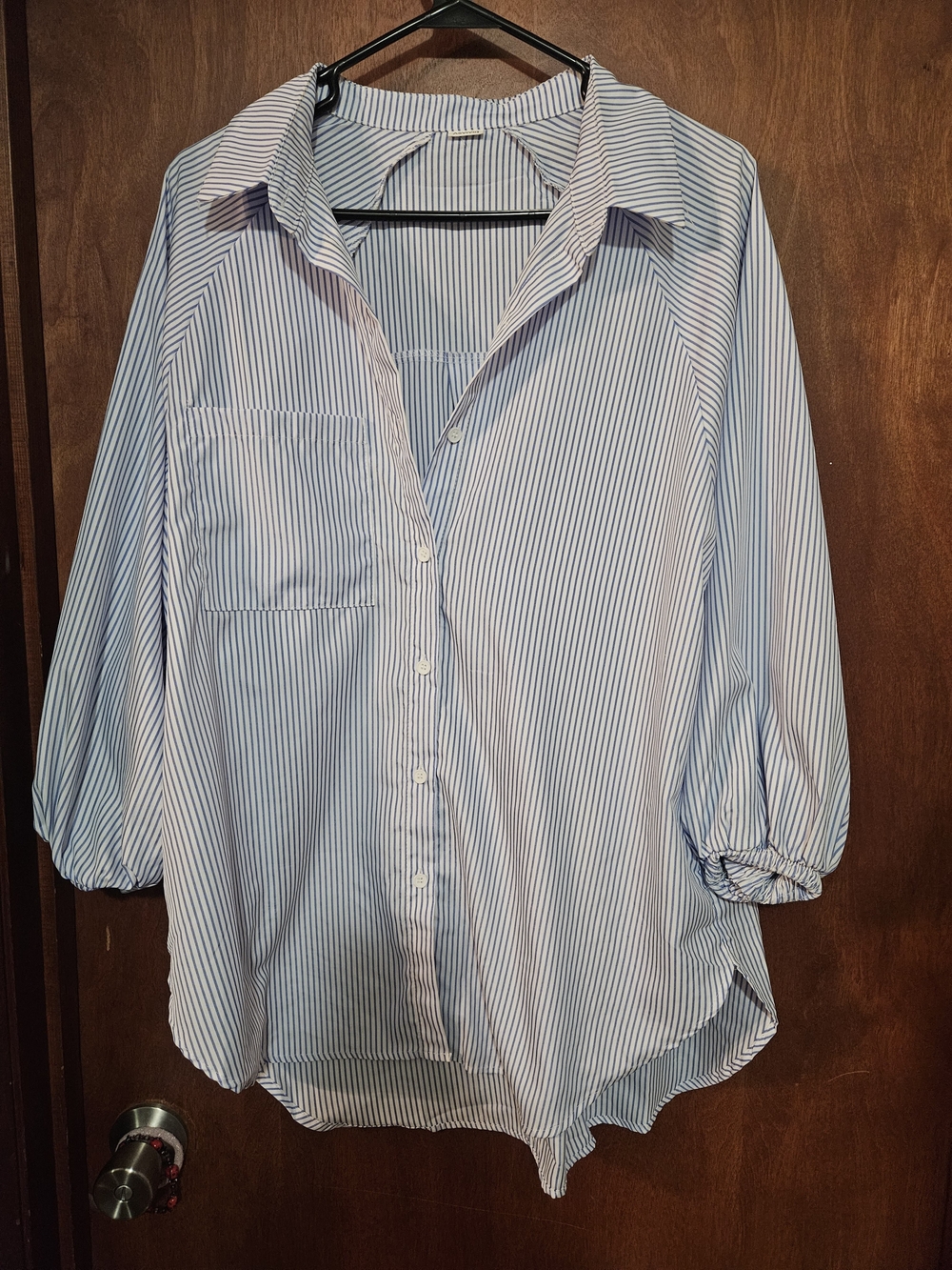 Striped Blue and White Button-Down Shirt with Pocket